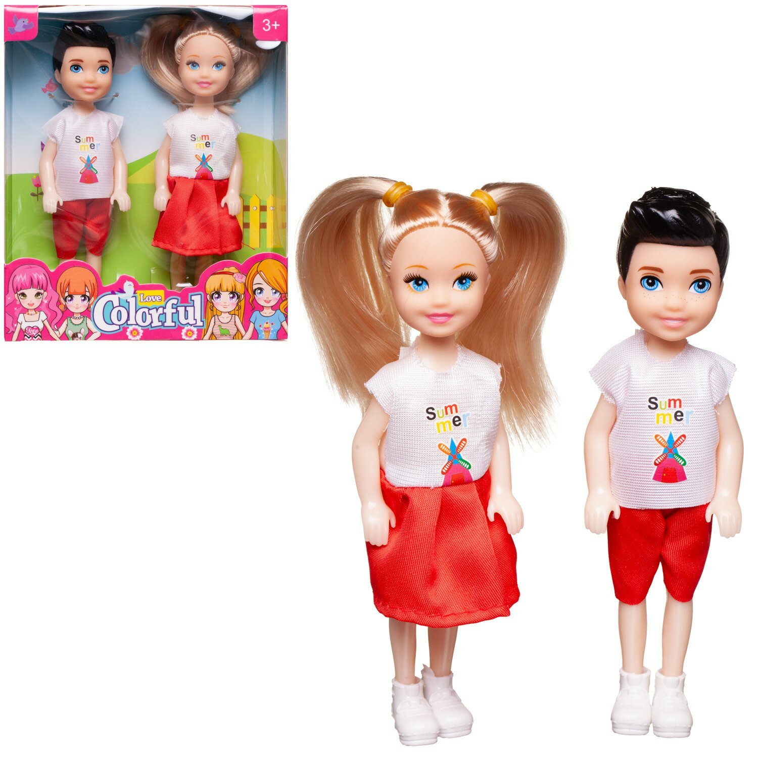 Игровой набор кукол Junfa Мальчик и девочка в бело-красной одежде 13 см WJ-35101/бело-красная