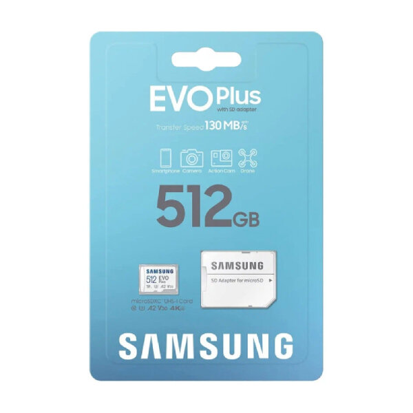 Карта памяти micro SDXC 512Gb Samsung EVO Plus UHS-I U3 + ADP (R/W 130 Mb/s)