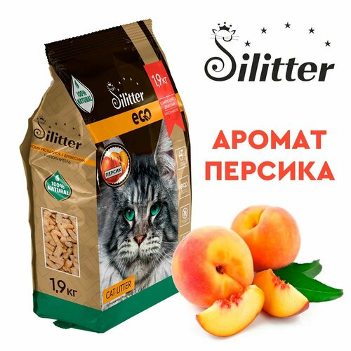 Наполнитель для кошачьего туалета Silitter Eco-premium древесный комкующийся с ароматом персика, 5л