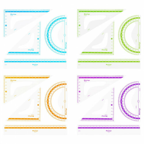 Набор чертежный Berlingo средний Color (треуг. 2шт, линейка 20см, транспортир), прозрачный