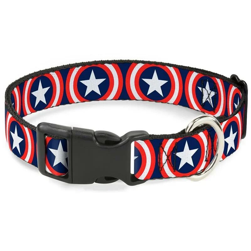 Buckle-Down ошейник для собак с пластиковой застёжкой "Капитан Америка" цвет синий 28-43|Размер: