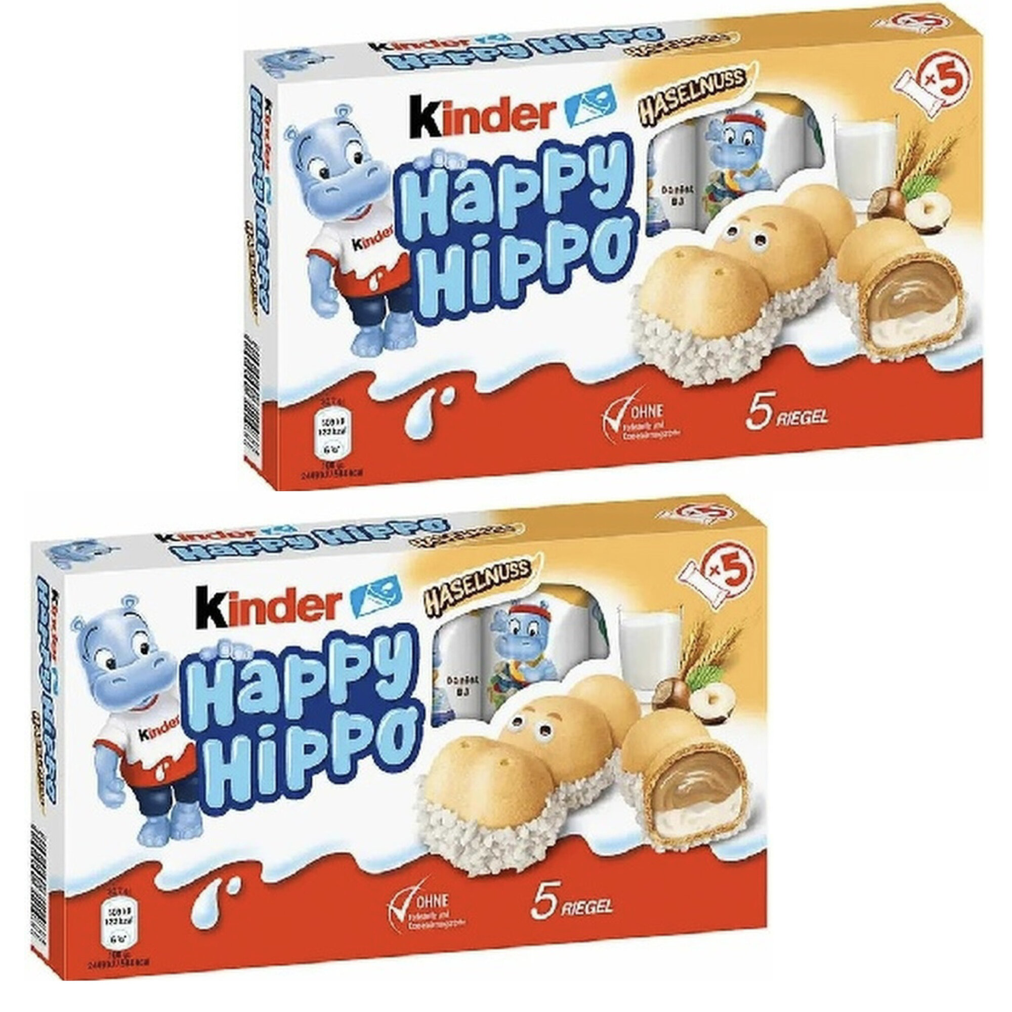 Шоколадно-молочное печенье Kinder Happy Hippo Hazelnut Киндер Хеппи Хиппо со вкусом ореха, 104 г. Набор 2 шт.