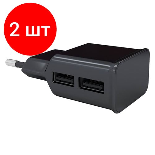 Комплект 2 шт, Зарядное устройство сетевое (220 В) RED LINE NT-2A, 2 порта USB, выходной ток 2.1 А, черное, УТ000009404 сетевое зарядное устройство usb bc c56 2a qс3 0