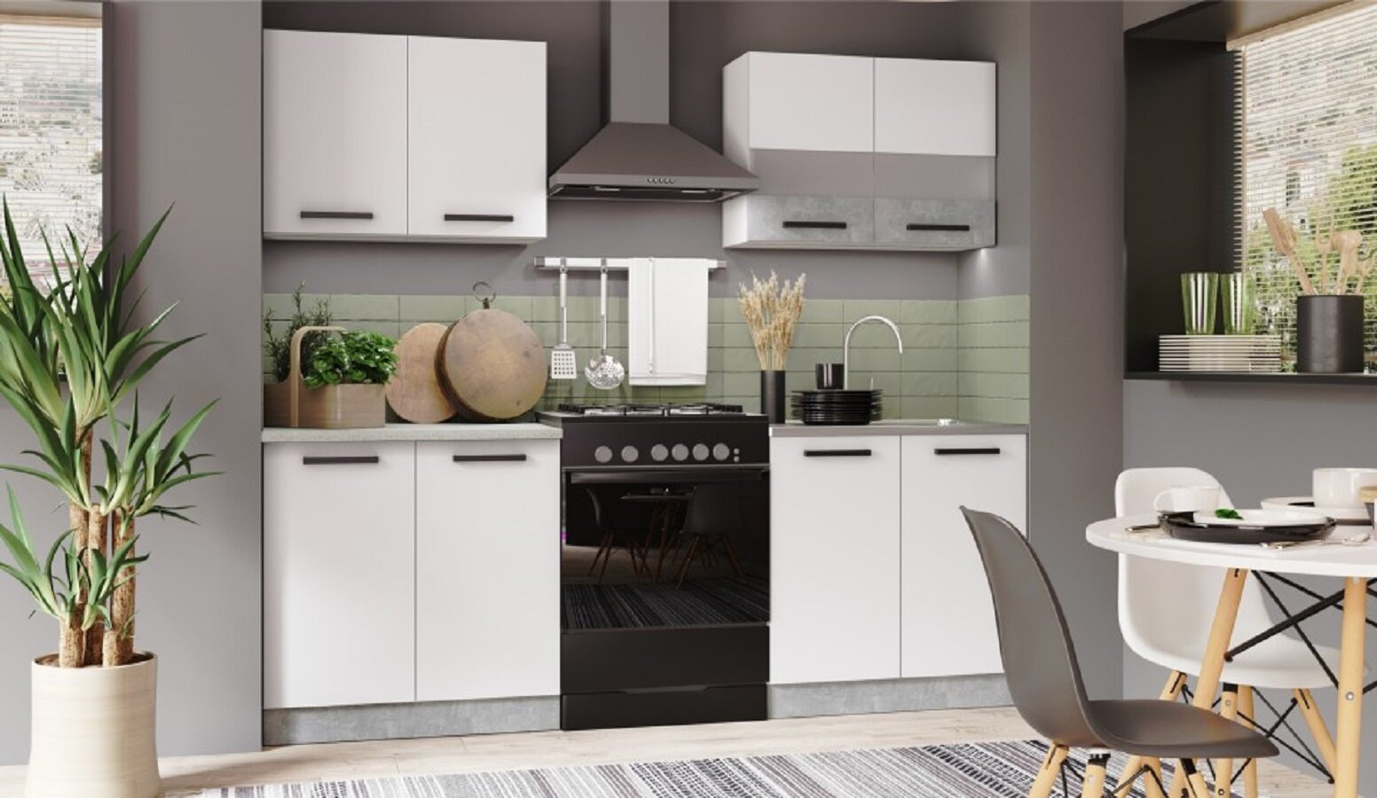 фото Кухонный гарнитур готовый Модена 1,6 метра, белый/ателье светлый