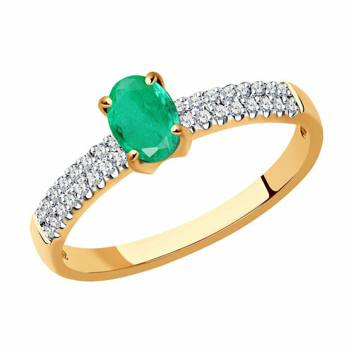 Кольцо Diamant online, золото, 585 проба, бриллиант, изумруд, размер 18, зеленый, бесцветный кольцо diamant online золото 585 проба изумруд бриллиант размер 18 зеленый бесцветный