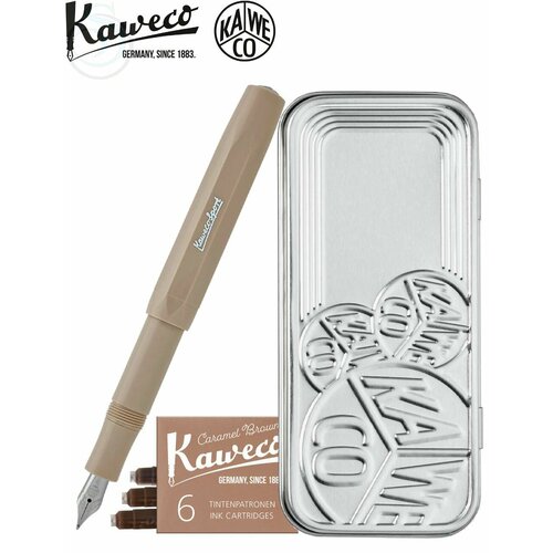 Перьевая ручка Kaweco SKYLINE Sport Macchiato (10001164) F 0.7 мм кофейный корпус + набор картриджей и футляр