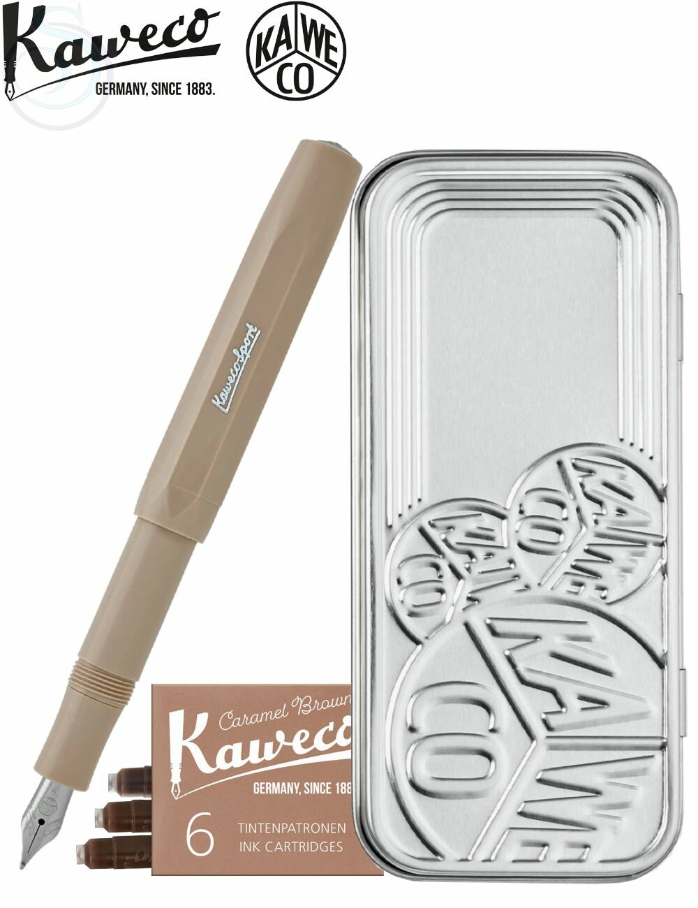 Перьевая ручка Kaweco SKYLINE Sport Macchiato (10001164) F 0.7 мм кофейный корпус + набор картриджей и футляр