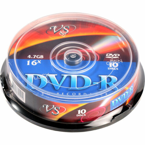 Носители информации DVD-R (VSDVDRCB1001), 4,7 GB 16x, VS, 10шт/уп vs диск dvd r диски 4 7gb 16x cake box 10шт 20410