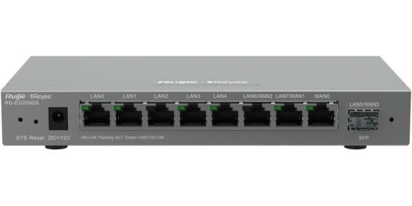 Ruijie Reyee Desktop 9-port cloud management router , including 8 gigabit electrical ports and 1 gigabit SFP port , supports 1 WAN port , 5 LAN ports