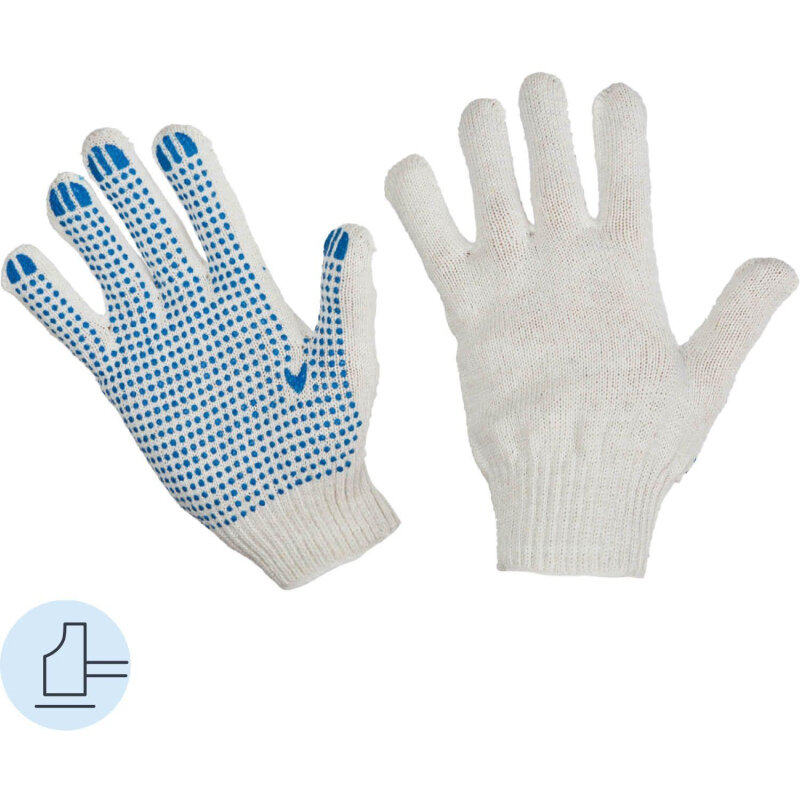 Перчатки защитные трикотажные с ПВХ Точка 4 нити 40-42гр 10кл (50 пар/уп)
