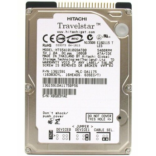 Жесткий диск Hitachi 13G1591 100Gb 5400 IDE 25 HDD 10055₽