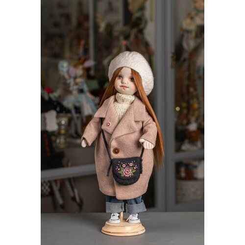 Авторская кукла Веснушка ручной работы, текстильная, интерьерная авторская кукла ручной работы девушка с котом текстильная