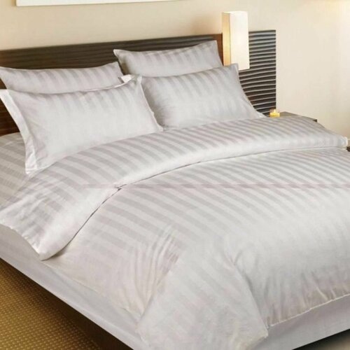 Комплект постельного беля, Белый, Страйп. Евро, простынь на резинке , наволочки 70/70