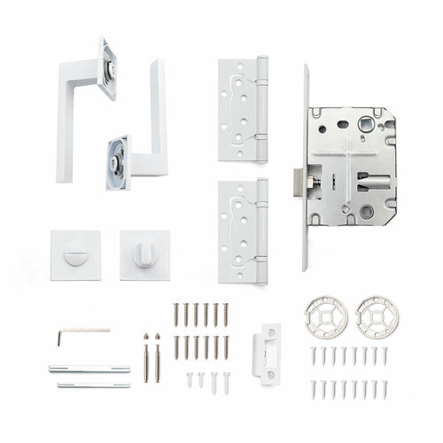 Комплект фурнитуры для двери Lavelly Marigold с замком петлями и фиксатором квадратная розетка белый (990330)