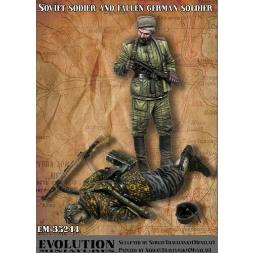 54mm resin kit german female soldier EM-35244 - Soviet soldier and fallen german soldier фигуры для моделирования Evolution miniatures масштаб 1/35