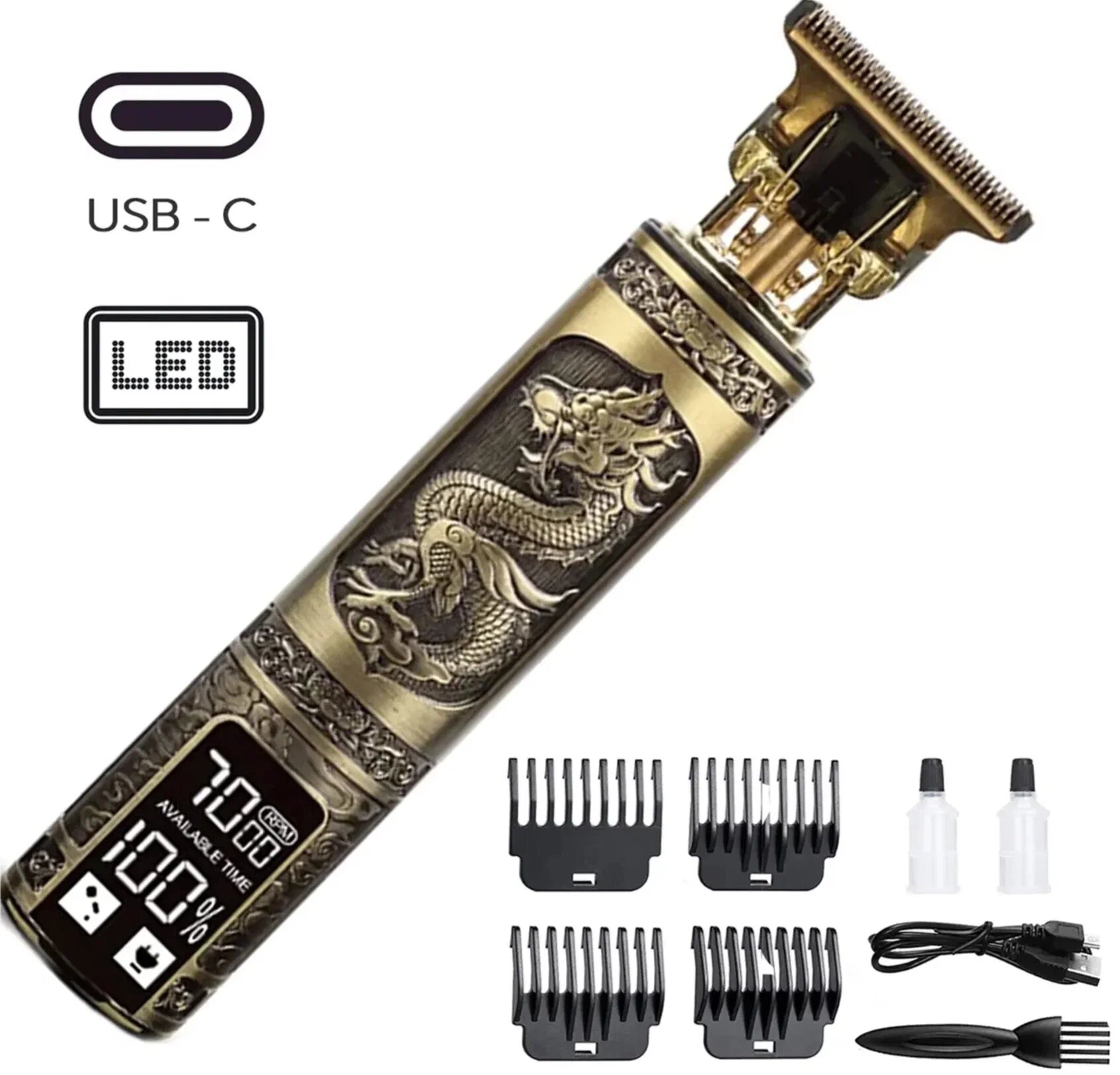Триммер дракон для бороды и усов с LED-дисплеем LFQ-666-37, золотой