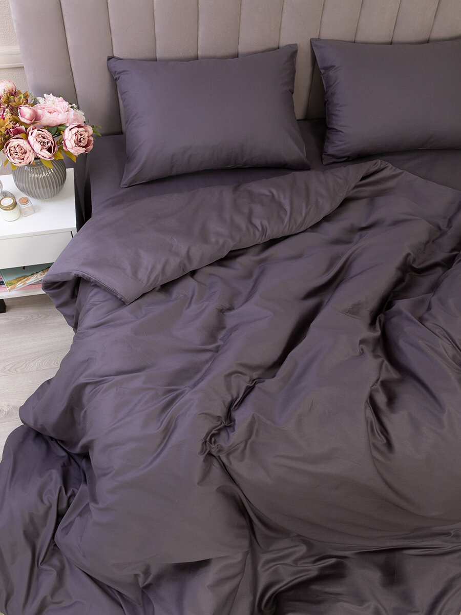 Постельное белье 2 спальное Tessolo Home, сатин, графит — фото 1