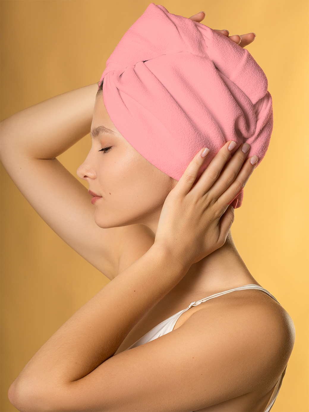 фото Полотенце для волос, Тюрбан для сушки волос, Чалма, Микрофибра, 30x72 см, белый