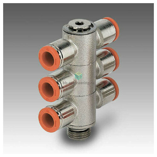 RL53 6 1/8 2L53008 METAL WORK - Разветвитель с серьгой T-образный с нар. резьбой тройной цанговый G1/8-6 мм