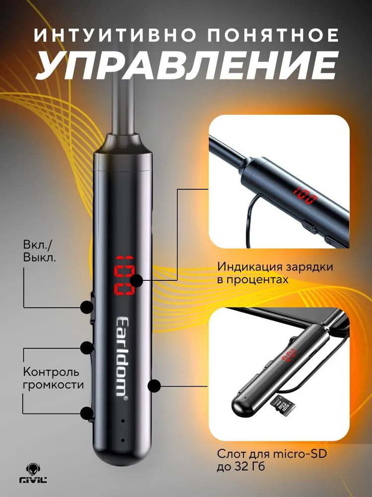 Bluetooth Наушники беспроводные спортивные игровые с микрофоном HF-BT960 — фото 1