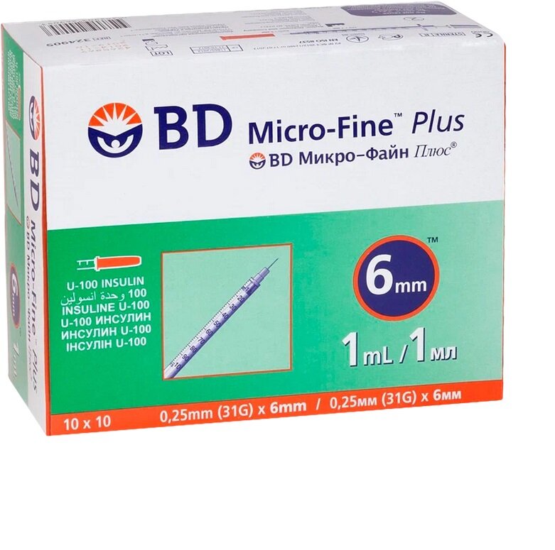 Шприц BD Micro-Fine 0,5 мл/U-100, 0,25 мм x 6 мм, №10