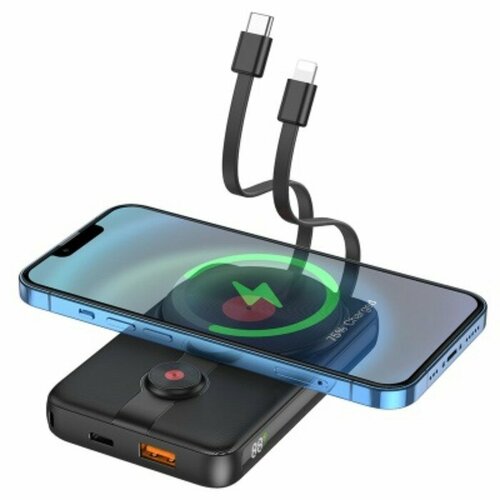 Внешний аккумулятор Hoco J92 10000 мАч 3 А дисплей бесп зарядка Type-C Lightning чёрный 4436₽