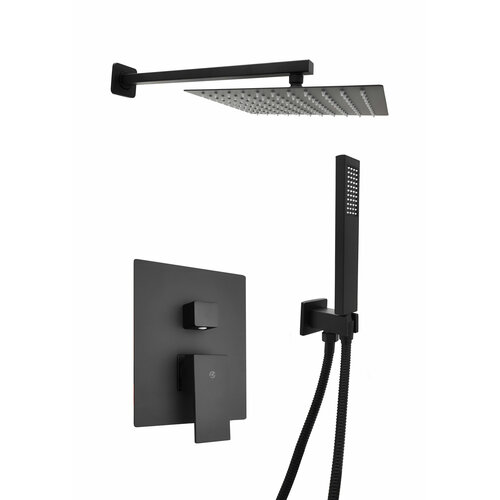 Смеситель Душ встраиваемый SANTREK AQUA-1052 (SAP-1052) квадратная лейка, черный (троп лейка 25х25см)