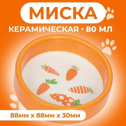Миска керамическая с морковками 80 мл 8,8 х 8,8 х 3 см, оранжевая