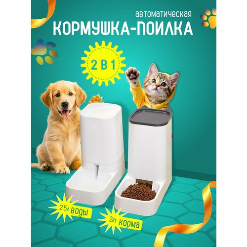 Кормушка и поилка автоматическая для домашних животных 2 в 1
