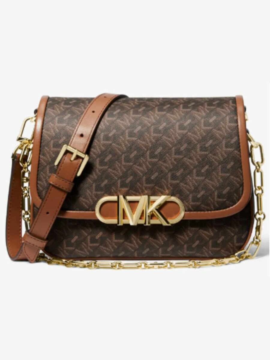 фото Сумка женская MICHAEL KORS Parker Medium Empire Signature Logo Messenger Bag 30H3G7PM6B Dark Brown/Acorn Brown