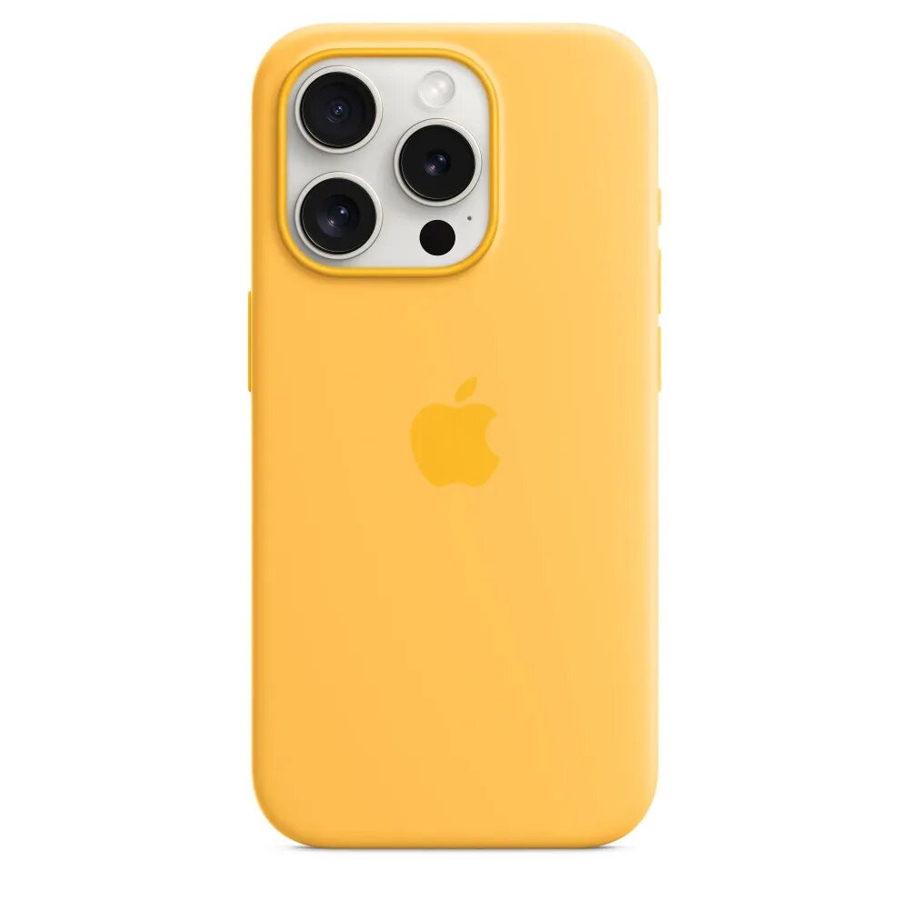 Чехол силиконовый MagSafe для iPhone 15 Pro Sunshine с анимацией NFC, Silicone case MagSafe для айфон 15 про - Желтый