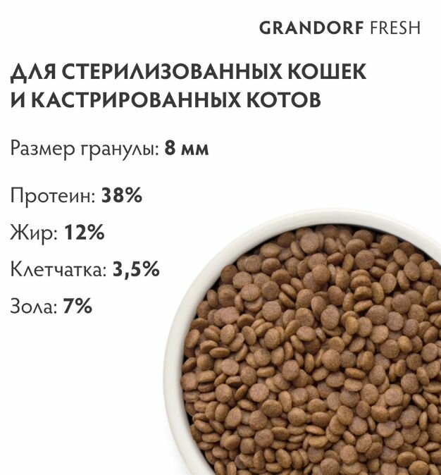 Grandorf Fresh Cat Sterilised сухой корм для взрослых стерилизованных кошек с филе лосося и бататом 2кг — фото 1