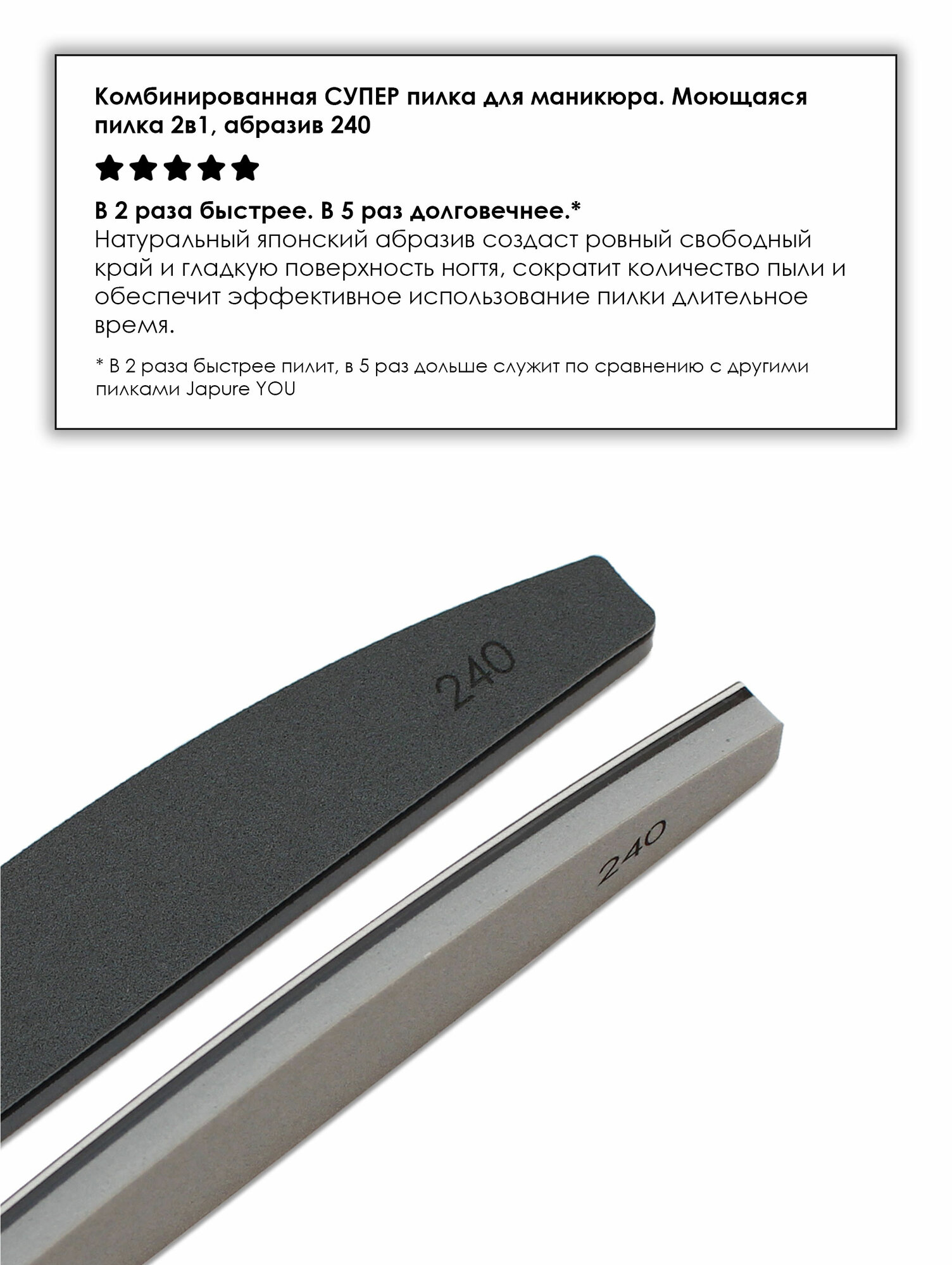 Комбинированная супер пилка для маникюра. Моющаяся пилка 2в1 абразив 240 в упаковке 1