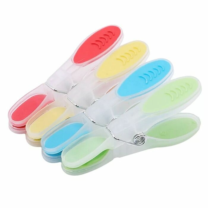Пластиковые прищепки 4 вида разноцветные 12 штук