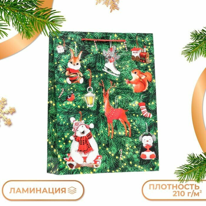 Пакет подарочный новогодний ламинированный «Салют подарков » 33×42.5×10 см