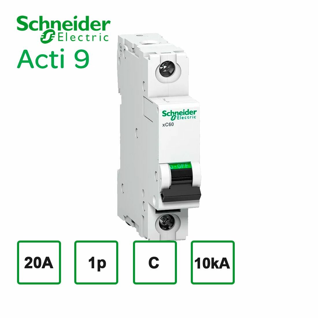 Авт. выключатель Acti 9 MCB xC60 1P 20A C 10kA Schneider Electric A9N1P20C