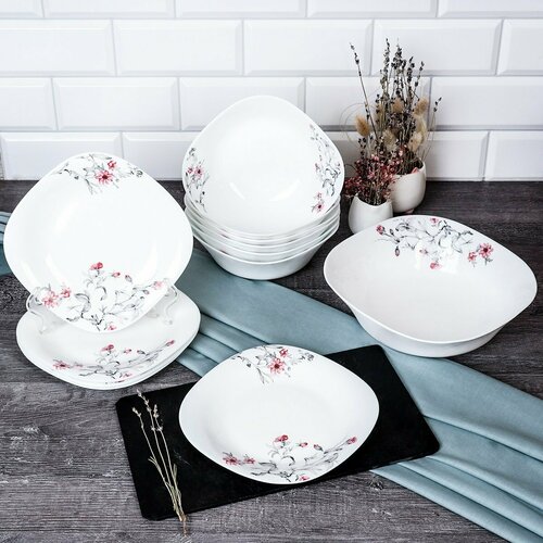 Столовый набор 13 предметов Мелодия стеклокерамика квадратный для 6 персон 2457₽