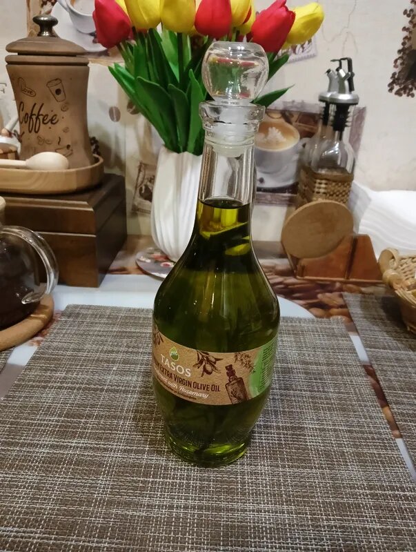 Оливковое масло Extra Virgin с добавлением розмарина для жарки и салатов, нерафинированное, Tasos, Греция,500мл — фото 1