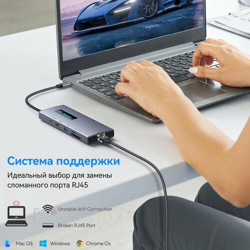 Концентратор USB - C концентратор 10 в 1 адаптер USB 30x3 USB - C 30x2 HDMI 4K 1000 Mpbs Ethernet microSD30 Card SD30 Card PD Зарядка до 100W для MacBook ProAir 3000₽