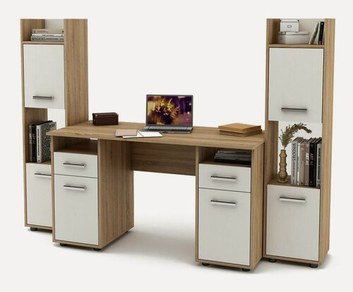 Изображение товара Стол письменный, компьютерный и стеллажи Остин (Ливерпуль) 5 дуб сонома/белое дерево
