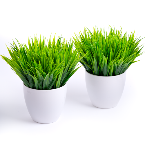 Искусственные цветы трава в круглом кашпо декоративная для офиса, ванной, комнаты 2 шт