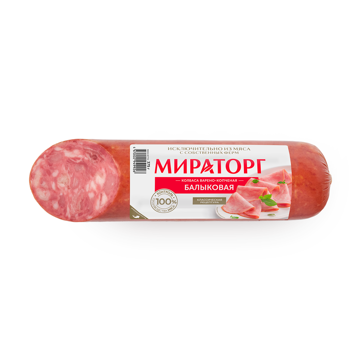 Колбаса Мираторг Балыковая, варёно-копчёная, свинина/говядина, 375 г