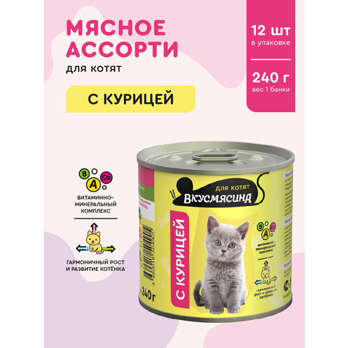 Корм консервированный для котят вкусмясина с курицей, 240 г х 12 шт.