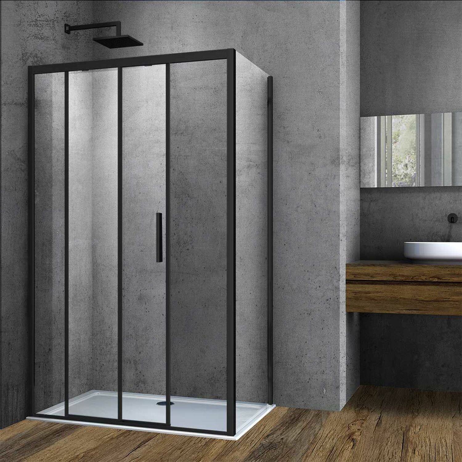 Душевой уголок Vincea Soft VSR-3SO9011CLB 900х1100 мм (габариты площадки) черный, стекло прозрачное