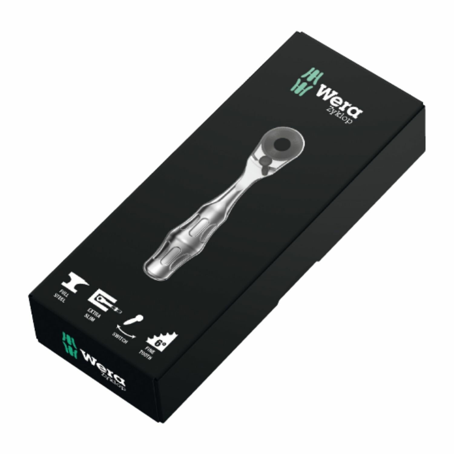 Изображение Трещотка 1/4 WERA 8001 A SB Zyklop Mini 1 для прямого присоединения шестигранных 1/4 бит + оправка-хвостовик для торцевых головок, 2 пр. WE-073230