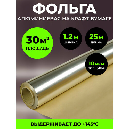 фото Фольга на бумажной основе (крафт бумаге) для бани и сауны, 30 м2, теплоизоляция, влагоизоляция, пароизоляция