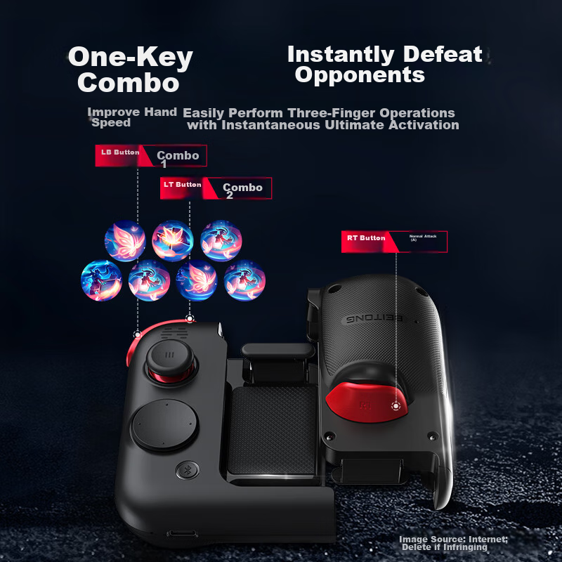 Beitong G2 Game Controller Bluetooth Controller Ready to Play Mechanical Buttons for Android, Apple IOS Games Supports Dungeons & Dragons, DNF, Genshin Impact Black And Red — фото 1
