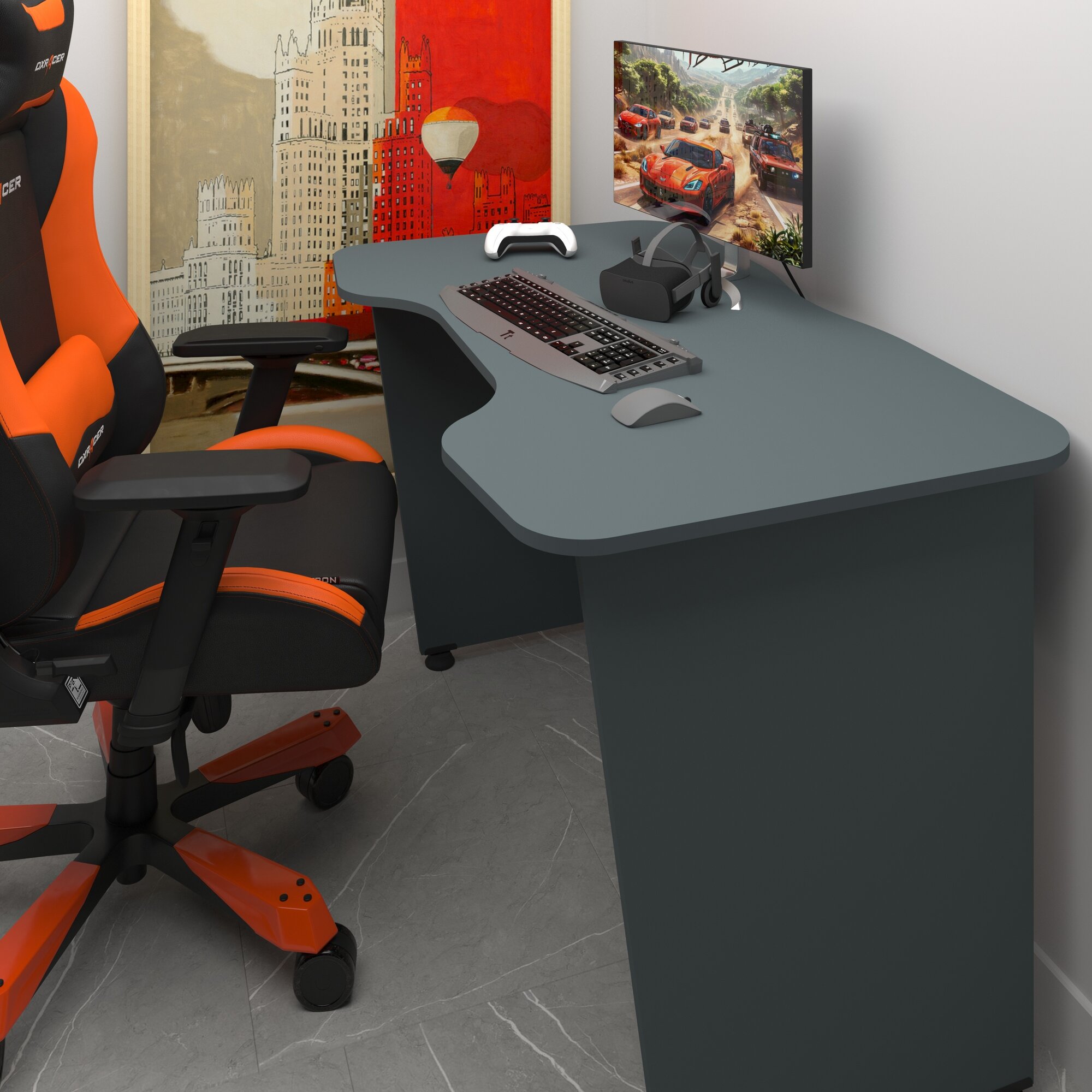 Стол компьютерный игровой Есэндвич Базис GG, 120х75х70 см (Базальт)