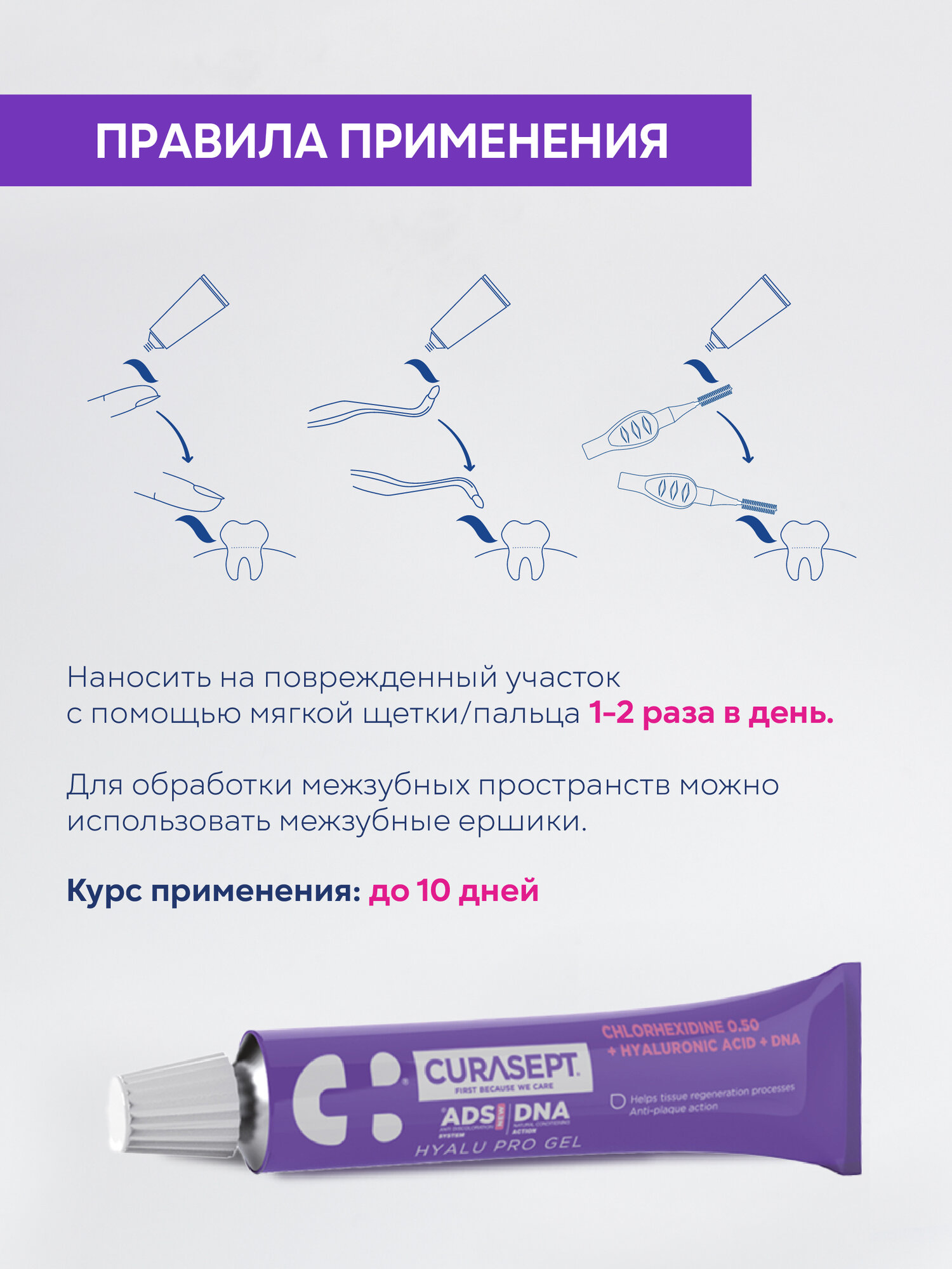 Гели Для Полости Рта Зубной гель для десен CURASEPT ADS DNA 350 HYALU PRO с гиалуроновой кислотой и хлоргексидином, Курасепт 30 мл, Италия