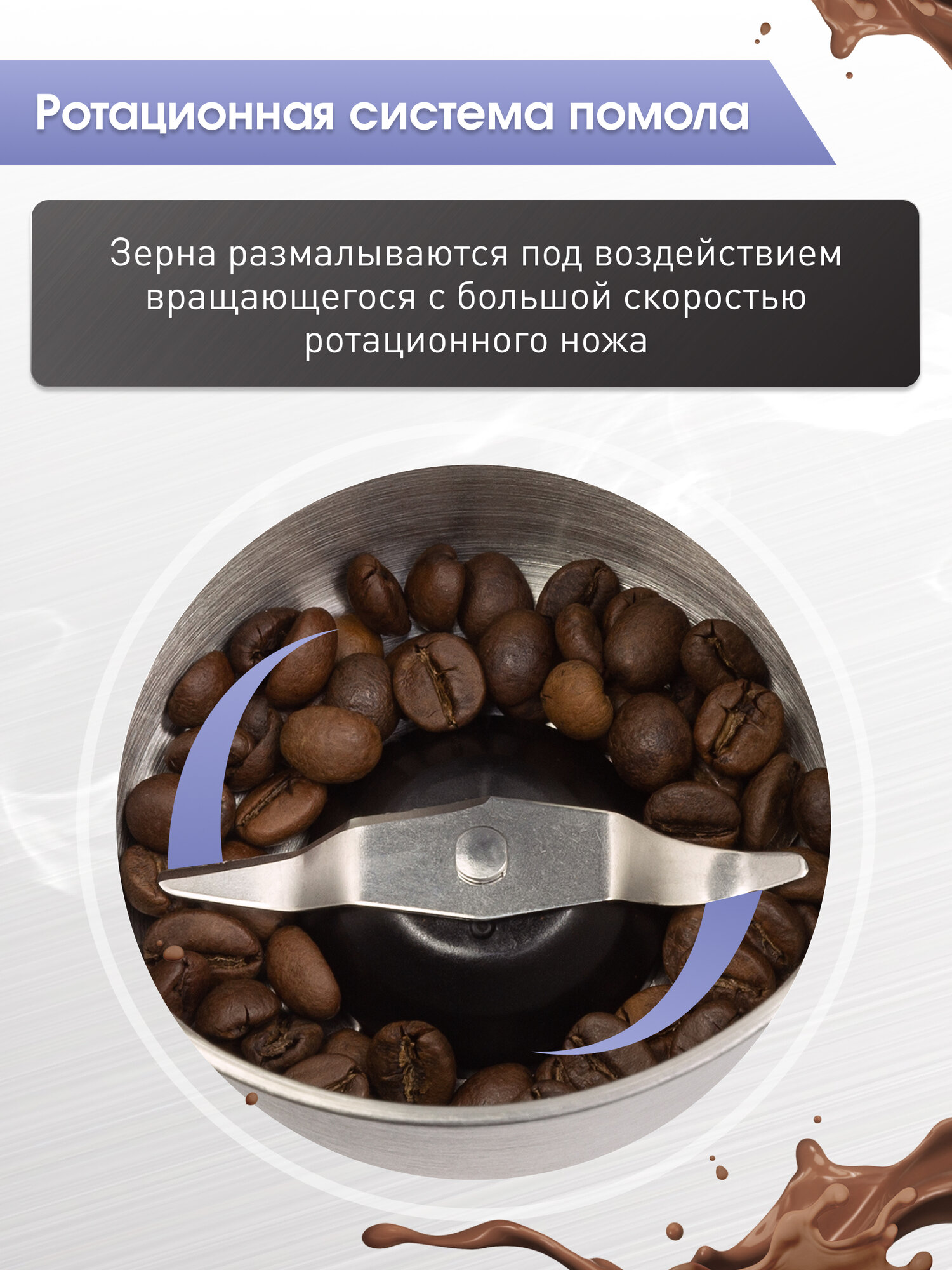 Кофемолка электрическая Zigmund & Shtain ZCG-10, ротационная, 250 Вт, стальной — фото 1